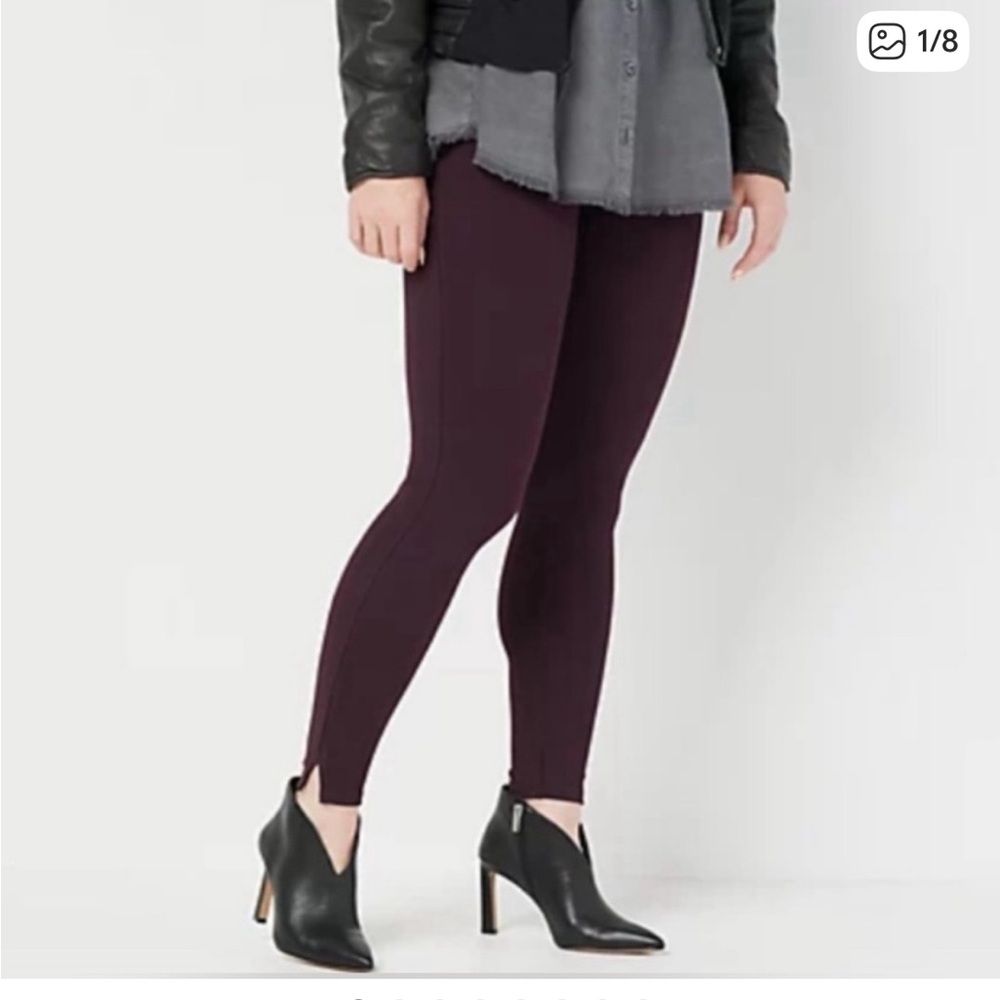 SPANX Ankle Length Ponte Leggings Split Hem Burgundy Size 1X Tall - Picture 2 of 6
